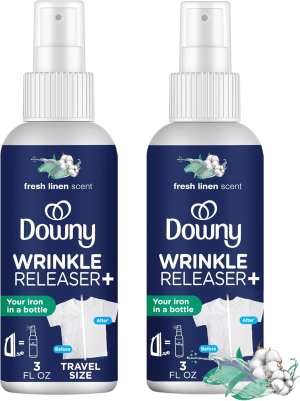 Wrinkle Releaser Spray All in One Wrinkle Release Spray Travel Size, Odor Eliminator, Static Remover Fabric Refresher & Ironing Aid for Clothes 3 Fl Oz (Pack of 2), Crisp Linen Scent